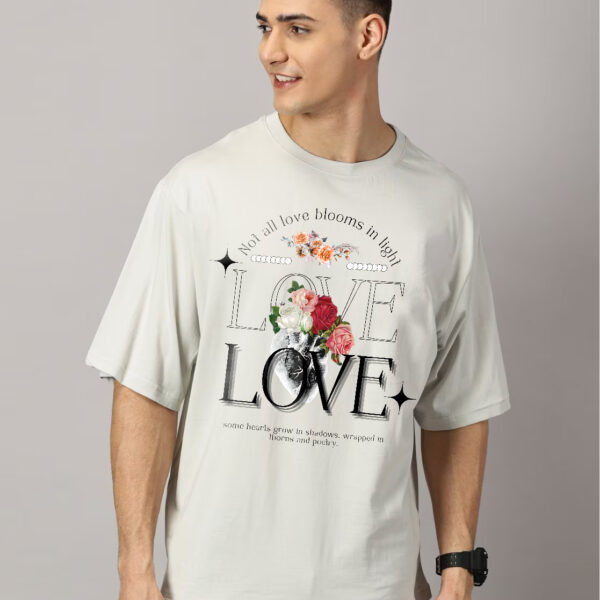 Men’s Beige “Love Blooms” Oversized Printed T-Shirt