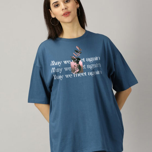 Women’s Cream “May We Meet Again” Oversized Printed T-Shirt